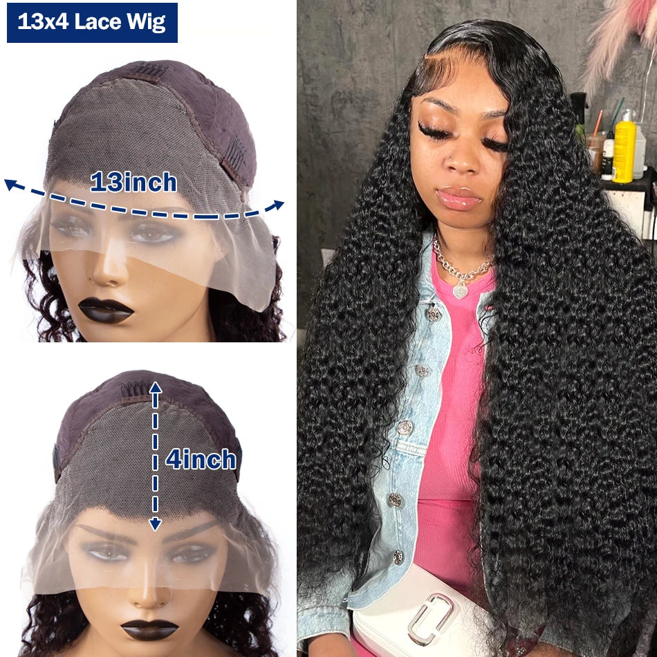 13x6 HD Transparent Deep Wave Frontal Wig 200 Density 13x4 Lace Front Wig Human Hair Brazilian Raw 30 40 Inch Loose Curly Wigs