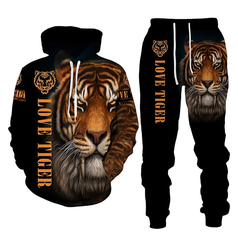 Tracksuit Men Animal 3D Tiger Printed Hoodie + Pants Suit 2 Pcs Sportwear Mens Tracksuit Set Men's Clothing designer clothes men