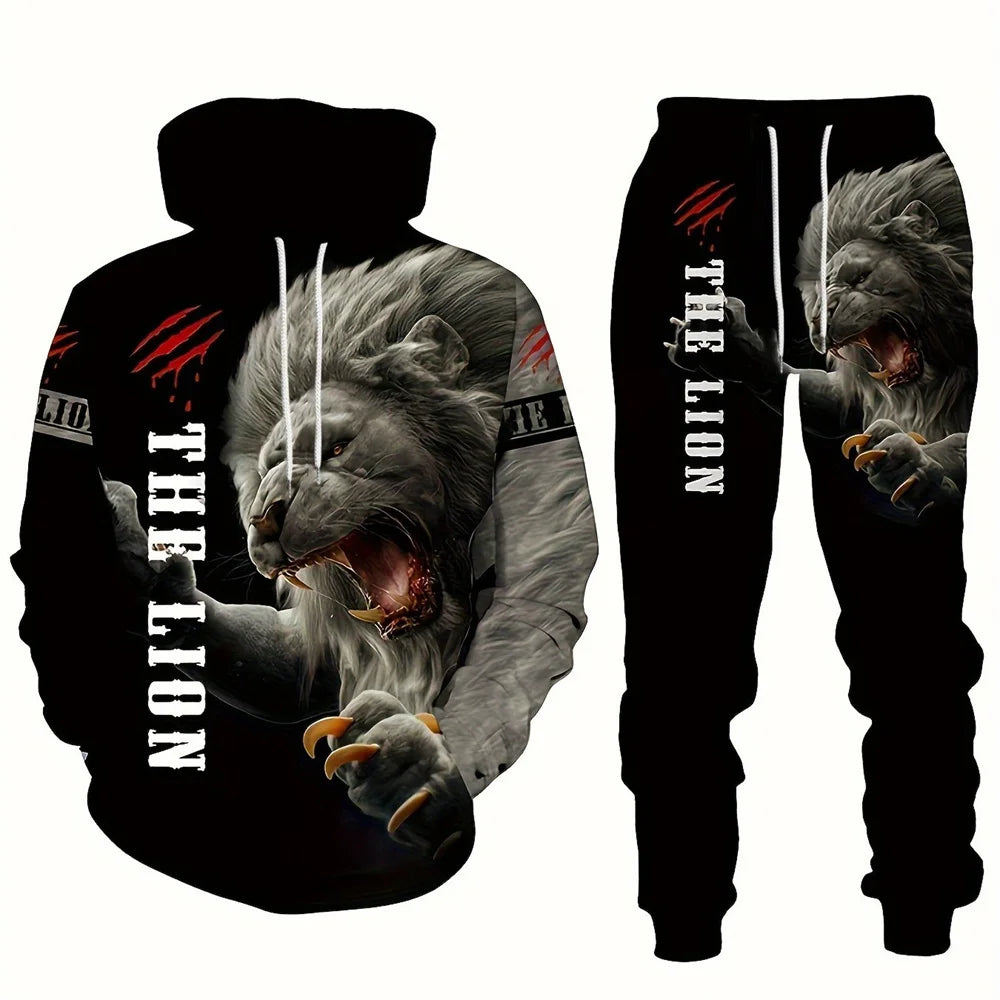 Tracksuit Men Animal 3D Tiger Printed Hoodie + Pants Suit 2 Pcs Sportwear Mens Tracksuit Set Men's Clothing designer clothes men