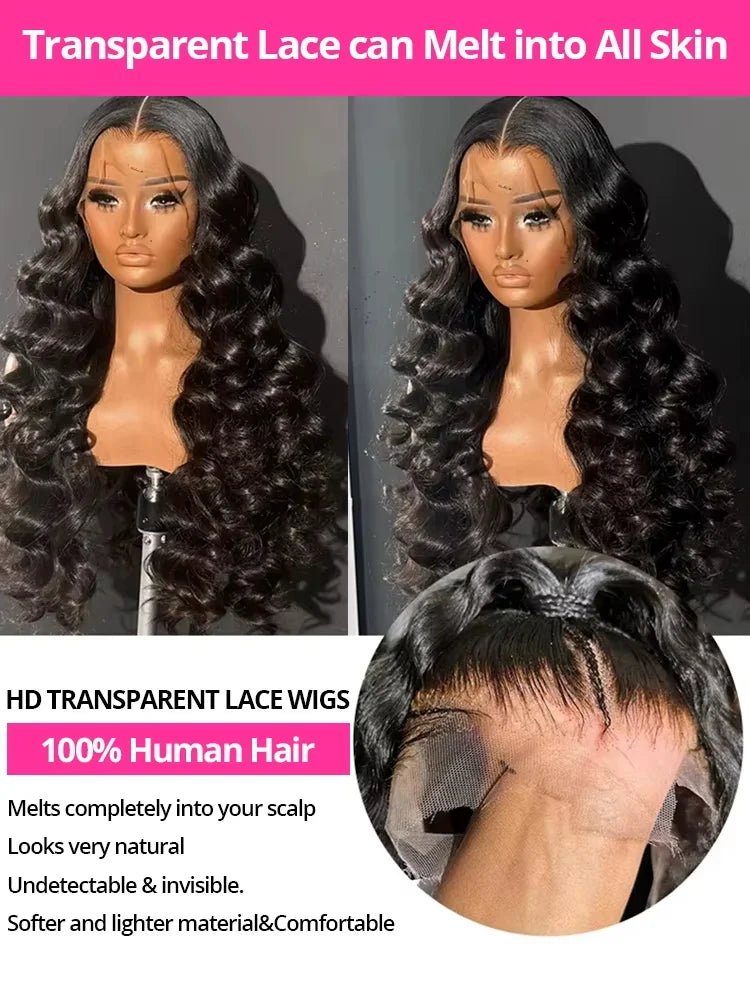 40 Inch Loose Deep Wave 13x4 13x6 HD Transparent Human Hair Wig 300 Density Brazilian Water Curly Nature Wave Lace Frontal Wigs