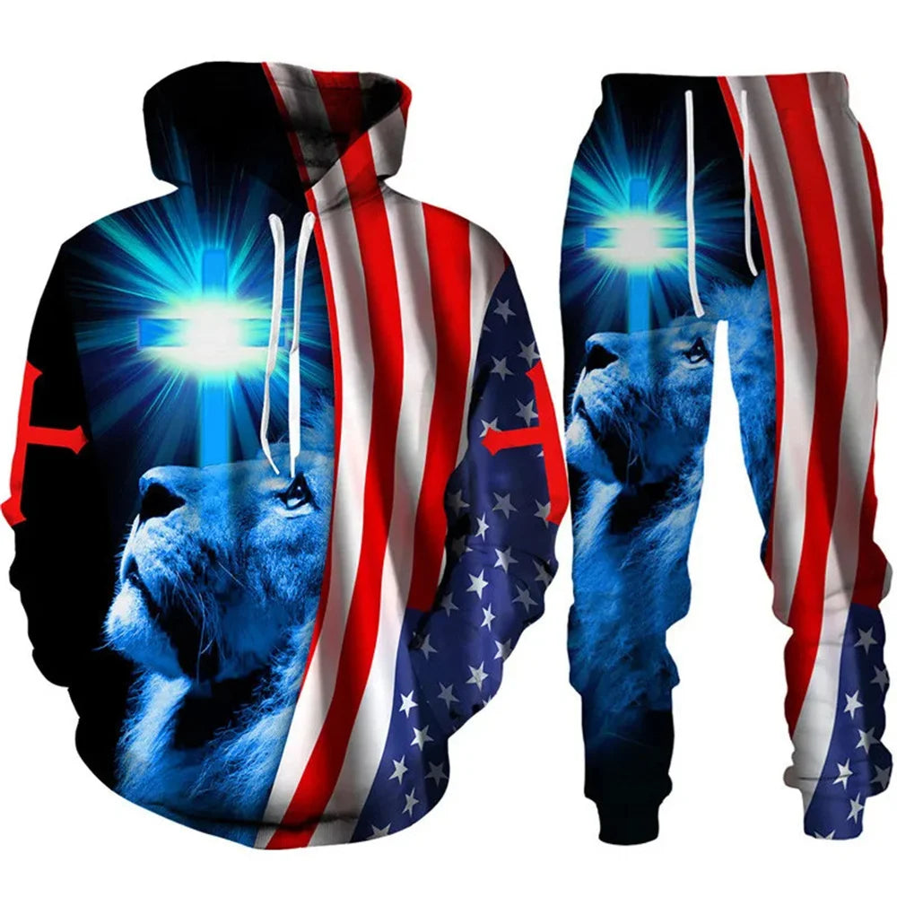 Tracksuit Men Animal 3D Tiger Printed Hoodie + Pants Suit 2 Pcs Sportwear Mens Tracksuit Set Men's Clothing designer clothes men