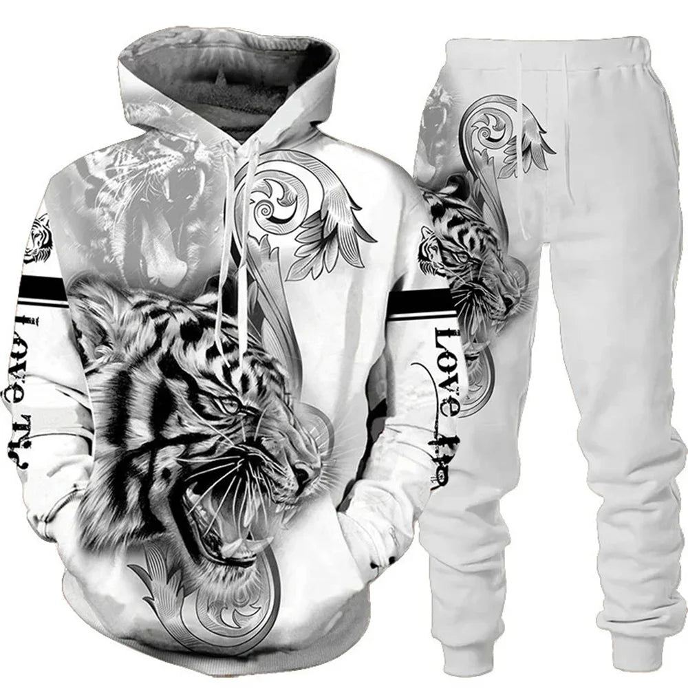 Tracksuit Men Animal 3D Tiger Printed Hoodie + Pants Suit 2 Pcs Sportwear Mens Tracksuit Set Men's Clothing designer clothes men