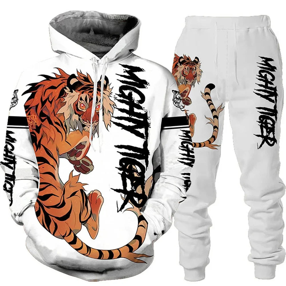 Tracksuit Men Animal 3D Tiger Printed Hoodie + Pants Suit 2 Pcs Sportwear Mens Tracksuit Set Men's Clothing designer clothes men