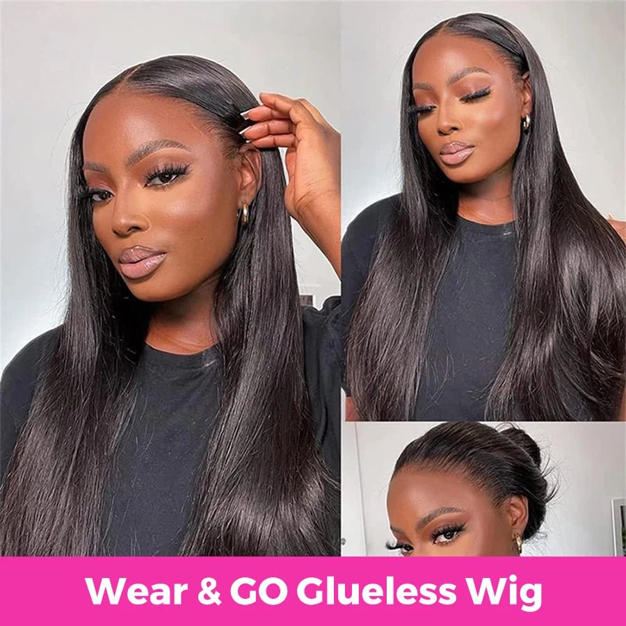 Wear Go Glueless Straight Human Hair Wig 6x4 5×5 HD Lace Closure Wig PrePlucked Hairline Pre Cut Human Hair Wigs For Women Bling