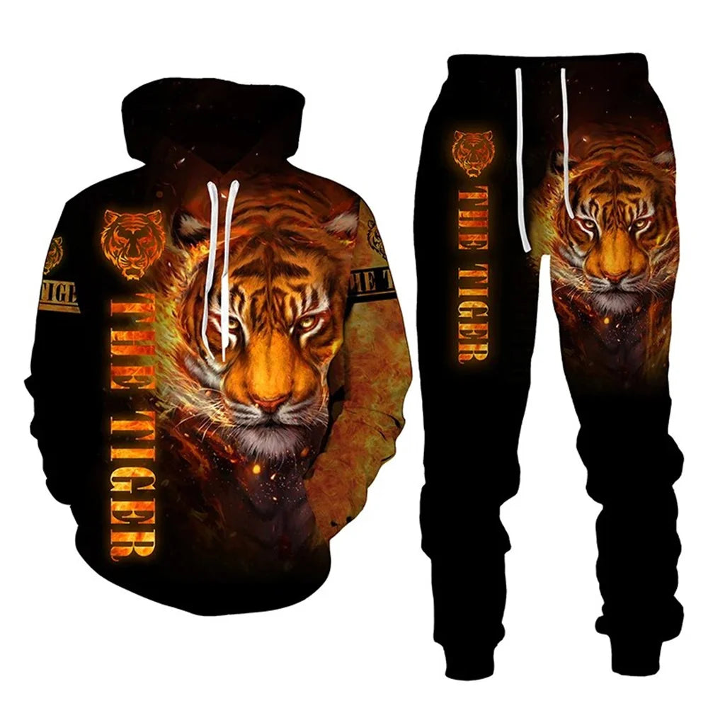Tracksuit Men Animal 3D Tiger Printed Hoodie + Pants Suit 2 Pcs Sportwear Mens Tracksuit Set Men's Clothing designer clothes men