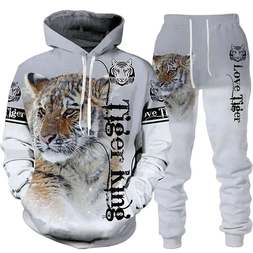Tracksuit Men Animal 3D Tiger Printed Hoodie + Pants Suit 2 Pcs Sportwear Mens Tracksuit Set Men's Clothing designer clothes men