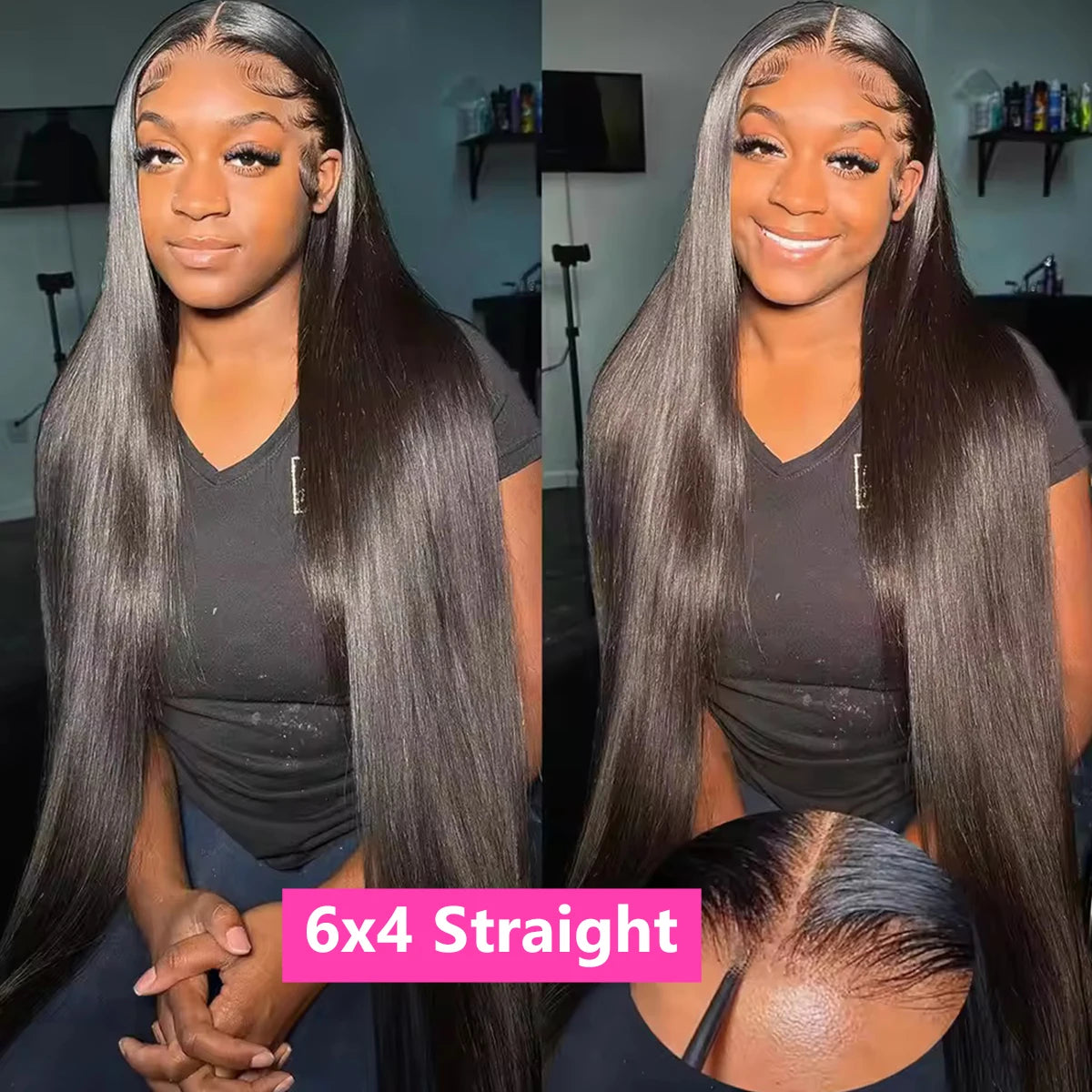 Wear Go Glueless Straight Human Hair Wig 6x4 5×5 HD Lace Closure Wig PrePlucked Hairline Pre Cut Human Hair Wigs For Women Bling