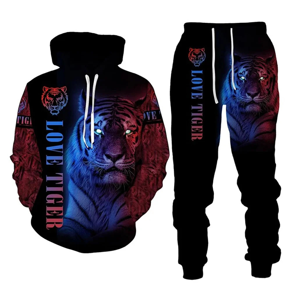 Tracksuit Men Animal 3D Tiger Printed Hoodie + Pants Suit 2 Pcs Sportwear Mens Tracksuit Set Men's Clothing designer clothes men