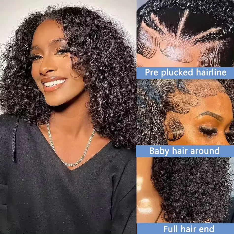Short Curly Human Hair Bob Wig 13x4 Deep Water Wave Lace Front Human Hair Wigs For Women PrePlucked Brazilian 4x4 Lace Wig Hair