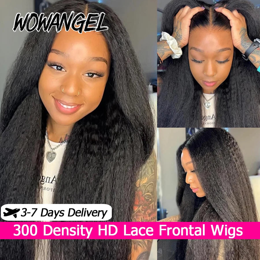 300% High Density Kinky Straight 13x6 HD Lace Front Wigs Melt Skins Pre Plucked Yaki Lace Frontal Wigs Human Hair For Women