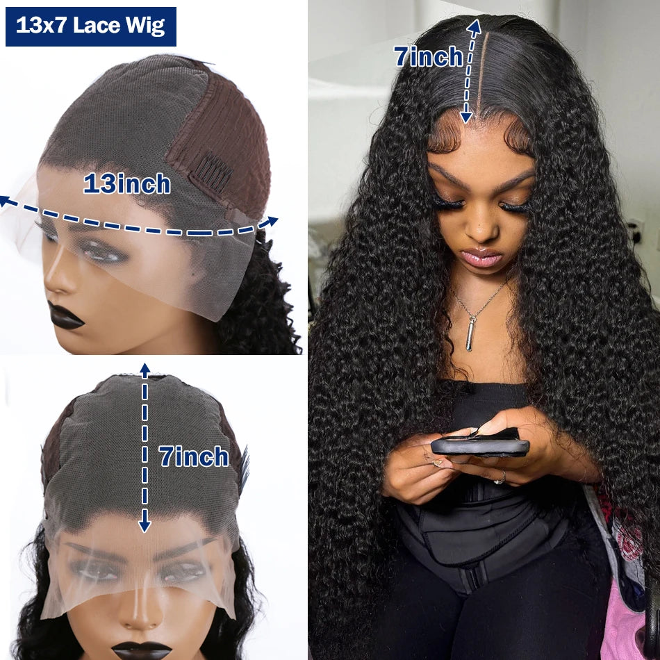 13x6 HD Transparent Deep Wave Frontal Wig 200 Density 13x4 Lace Front Wig Human Hair Brazilian Raw 30 40 Inch Loose Curly Wigs