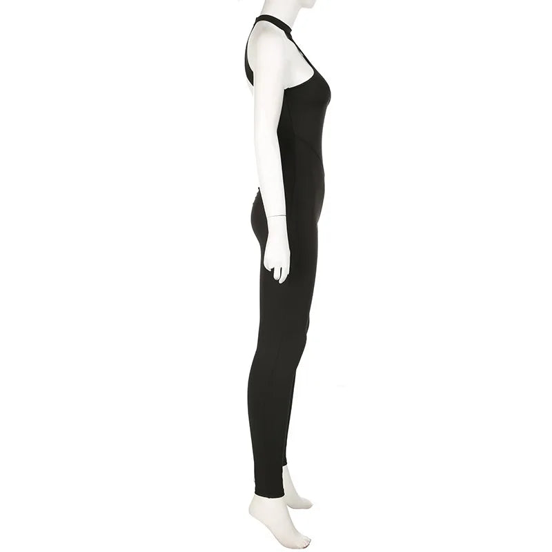 Women Fashion Black Sleeveless Backless Chains Sexy Bodycon Jumpsuit Party Festival Y2K Romper Overalls
