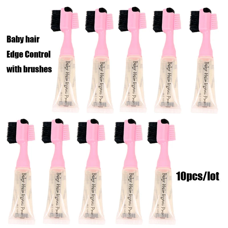 Wholesale Pro Baby Hair Edges Control Gel With Brush And Comb 10Ml/Pcs Double Side Edge Control Brushes With Gel For Baby Hair