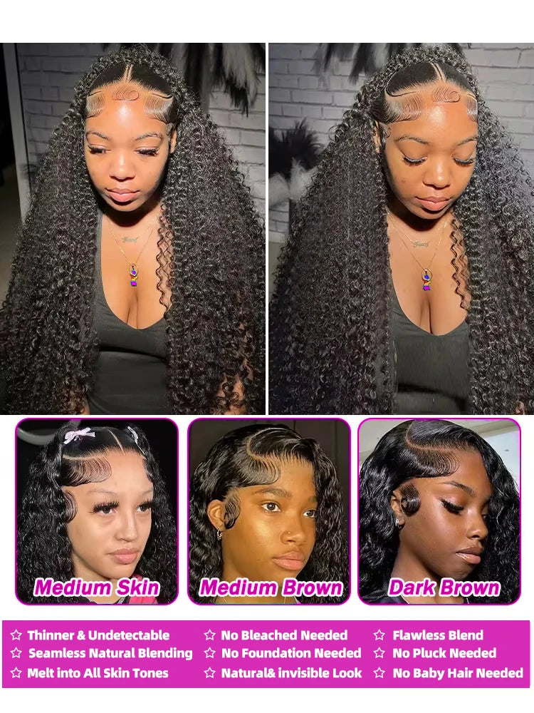 13x6 HD Transparent Deep Wave Frontal Wig 200 Density 13x4 Lace Front Wig Human Hair Brazilian Raw 30 40 Inch Loose Curly Wigs