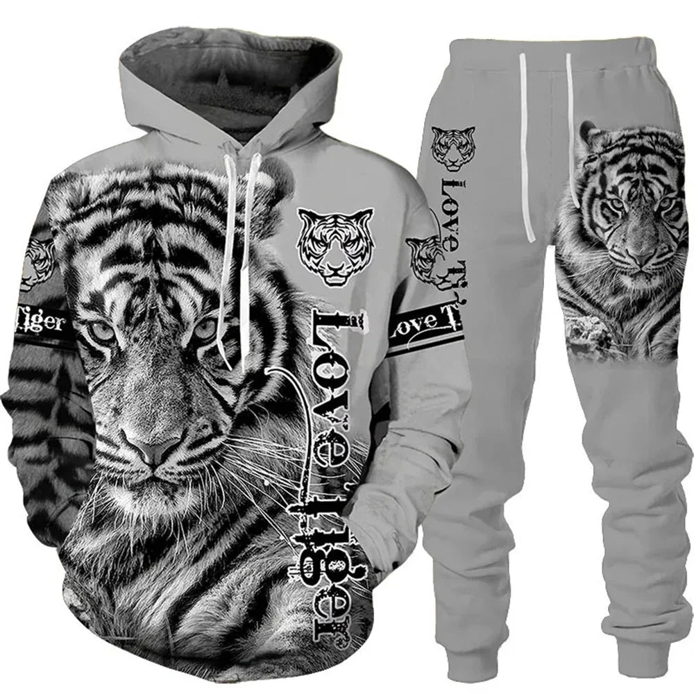 Tracksuit Men Animal 3D Tiger Printed Hoodie + Pants Suit 2 Pcs Sportwear Mens Tracksuit Set Men's Clothing designer clothes men