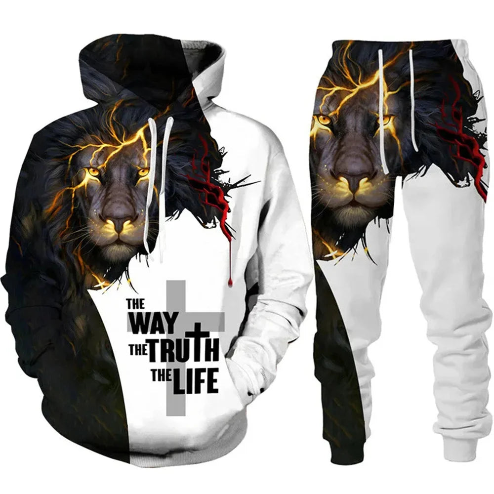 Tracksuit Men Animal 3D Tiger Printed Hoodie + Pants Suit 2 Pcs Sportwear Mens Tracksuit Set Men's Clothing designer clothes men