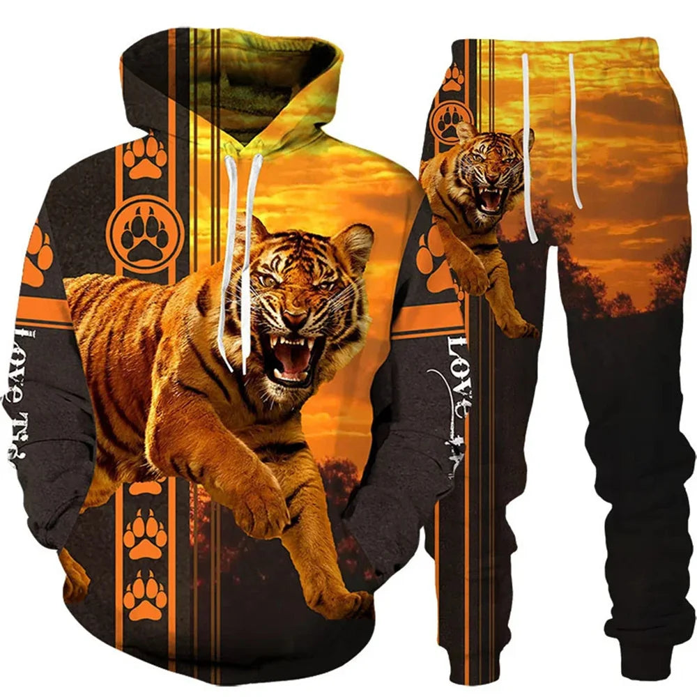 Tracksuit Men Animal 3D Tiger Printed Hoodie + Pants Suit 2 Pcs Sportwear Mens Tracksuit Set Men's Clothing designer clothes men
