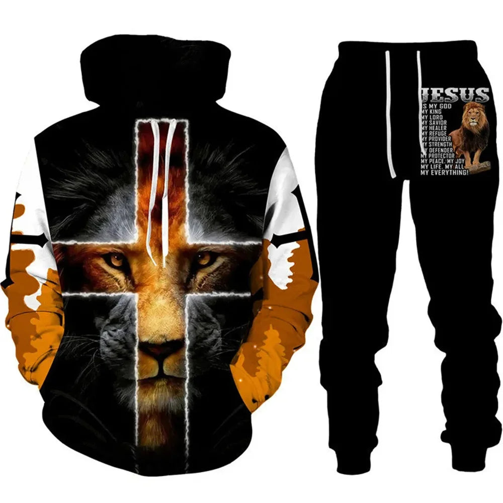 Tracksuit Men Animal 3D Tiger Printed Hoodie + Pants Suit 2 Pcs Sportwear Mens Tracksuit Set Men's Clothing designer clothes men