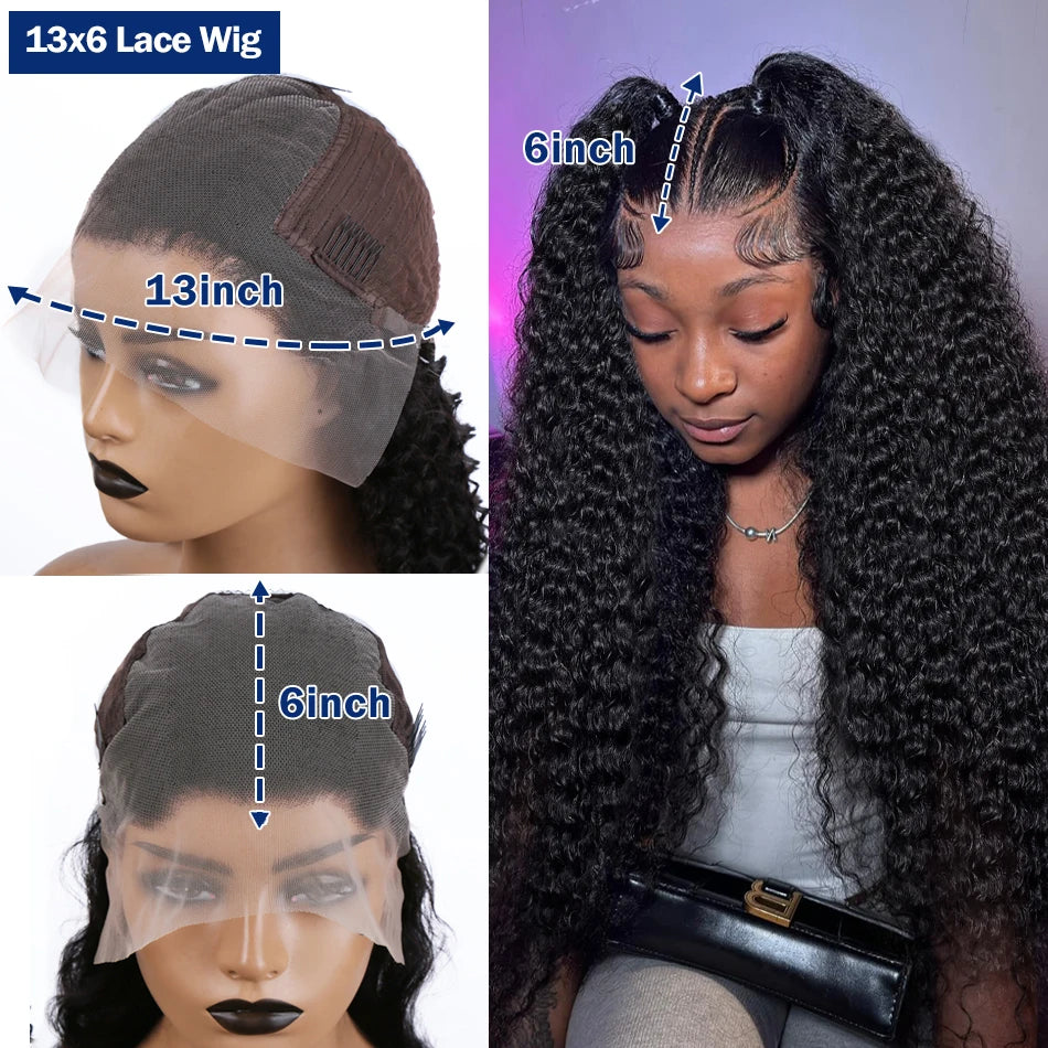 13x6 HD Transparent Deep Wave Frontal Wig 200 Density 13x4 Lace Front Wig Human Hair Brazilian Raw 30 40 Inch Loose Curly Wigs