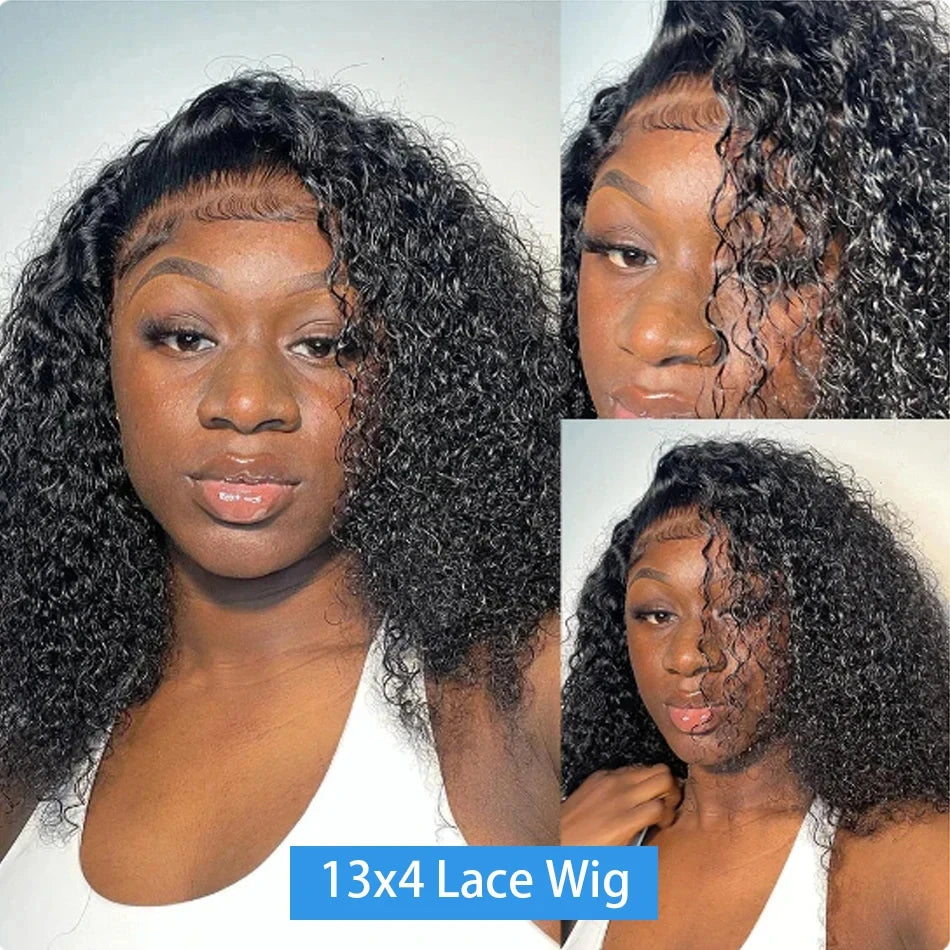 Short Curly Human Hair Bob Wig 13x4 Deep Water Wave Lace Front Human Hair Wigs For Women PrePlucked Brazilian 4x4 Lace Wig Hair