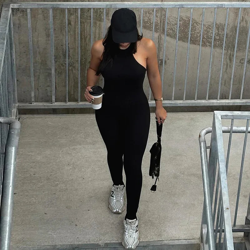 Women Fashion Black Sleeveless Backless Chains Sexy Bodycon Jumpsuit Party Festival Y2K Romper Overalls