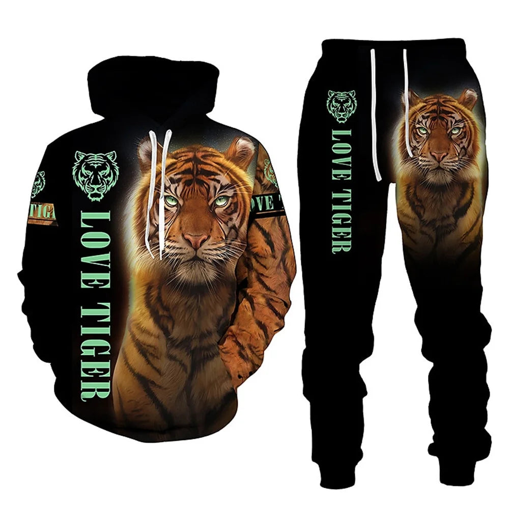 Tracksuit Men Animal 3D Tiger Printed Hoodie + Pants Suit 2 Pcs Sportwear Mens Tracksuit Set Men's Clothing designer clothes men