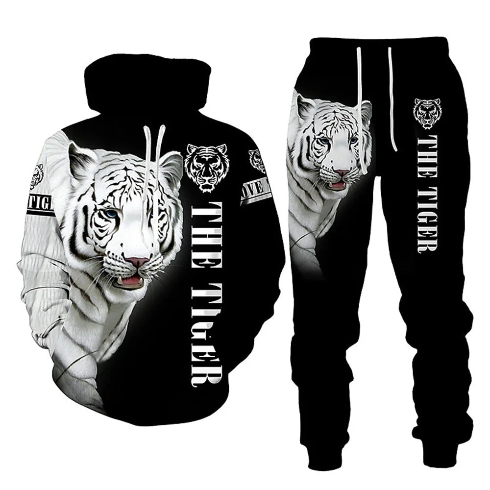 Tracksuit Men Animal 3D Tiger Printed Hoodie + Pants Suit 2 Pcs Sportwear Mens Tracksuit Set Men's Clothing designer clothes men
