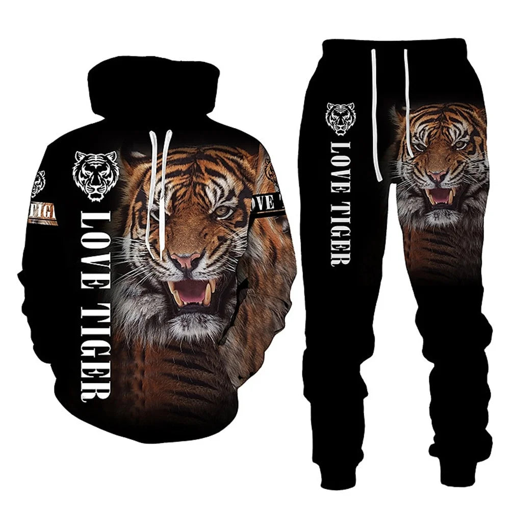Tracksuit Men Animal 3D Tiger Printed Hoodie + Pants Suit 2 Pcs Sportwear Mens Tracksuit Set Men's Clothing designer clothes men