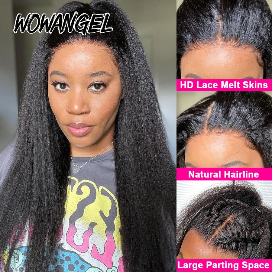 300% High Density Kinky Straight 13x6 HD Lace Front Wigs Melt Skins Pre Plucked Yaki Lace Frontal Wigs Human Hair For Women