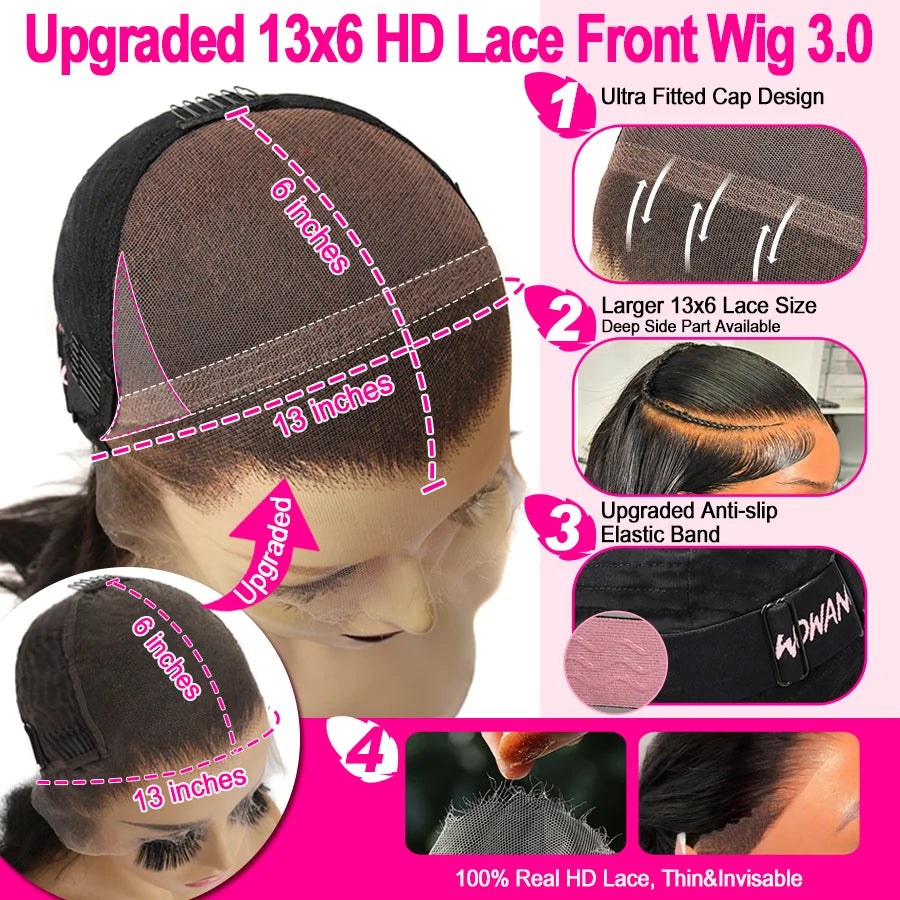 300% High Density Kinky Straight 13x6 HD Lace Front Wigs Melt Skins Pre Plucked Yaki Lace Frontal Wigs Human Hair For Women