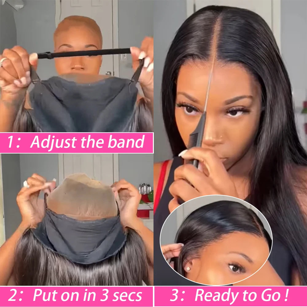 Wear Go Glueless Straight Human Hair Wig 6x4 5×5 HD Lace Closure Wig PrePlucked Hairline Pre Cut Human Hair Wigs For Women Bling