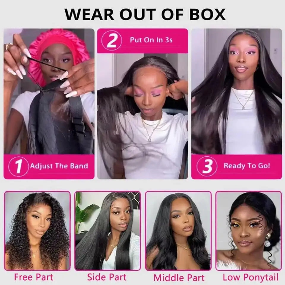 Wear Go Glueless Straight Human Hair Wig 6x4 5×5 HD Lace Closure Wig PrePlucked Hairline Pre Cut Human Hair Wigs For Women Bling