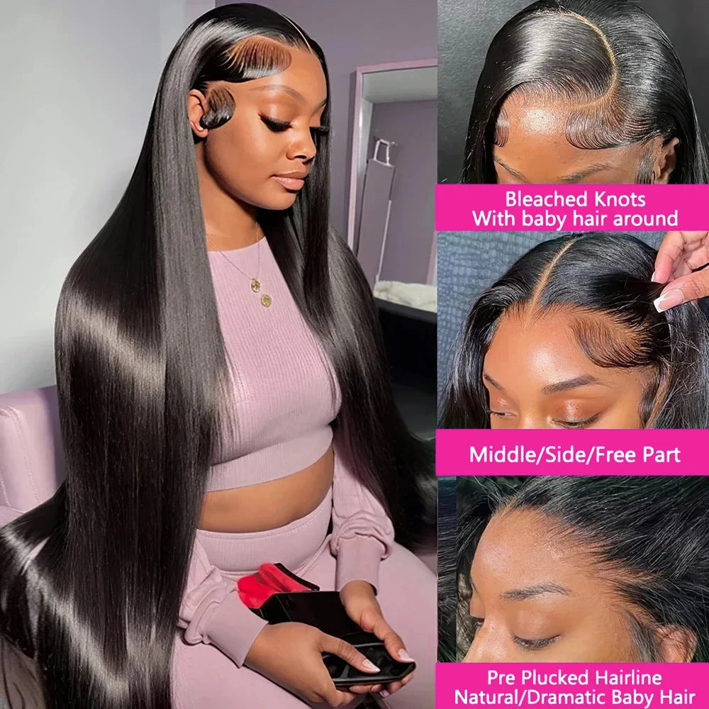 50 52 Long Inch 13x4 HD Lace Front Wig Brazilian Straight Human Hair Wig For Women 200 Density 13x6 Transparent Lace Frontal Wig