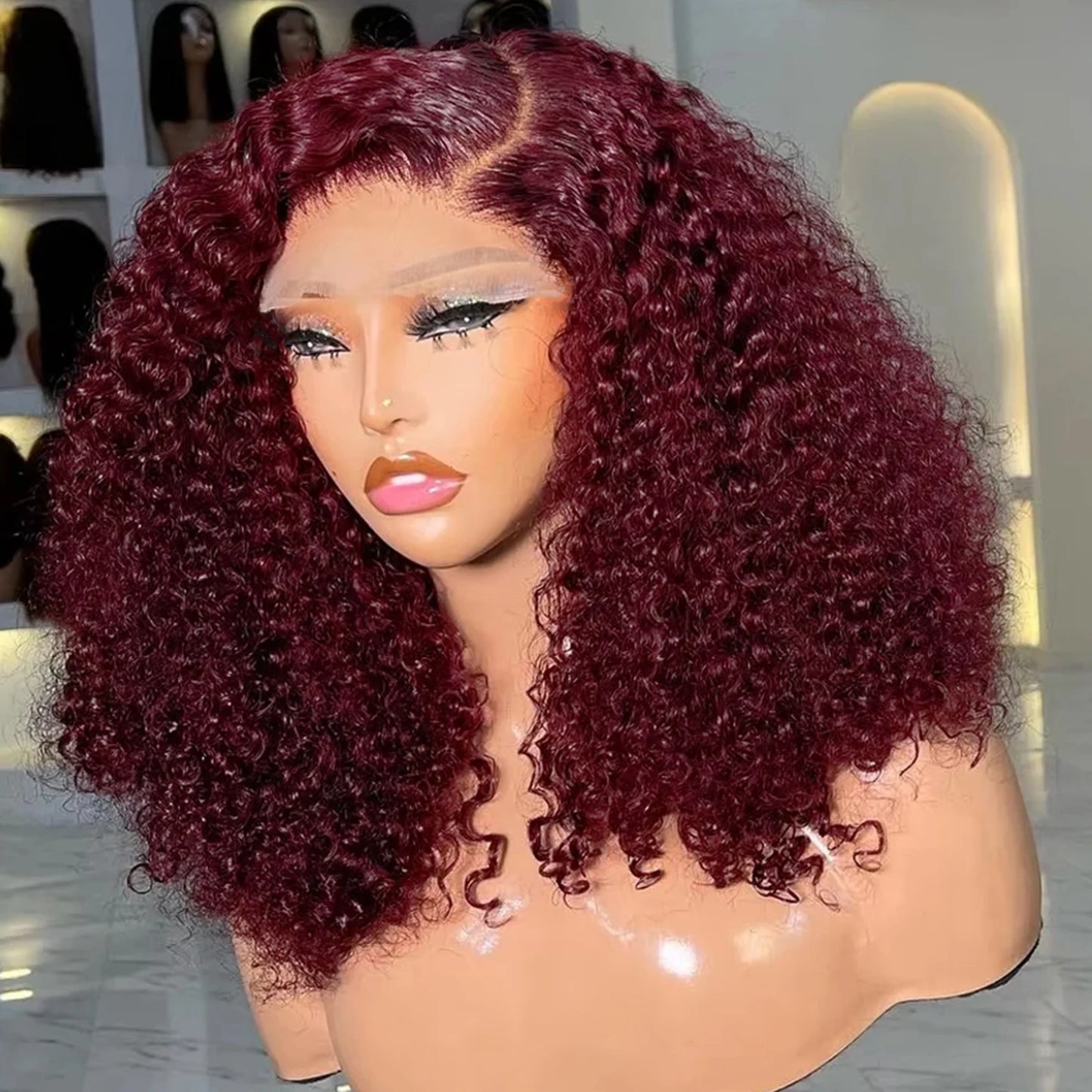 99J Burgundy Curly Wigs Brazilian 13x4 Full Lace Frontal Human Hair Wig 200% Density Colored Water Wave Short Bob Wig Human Hair