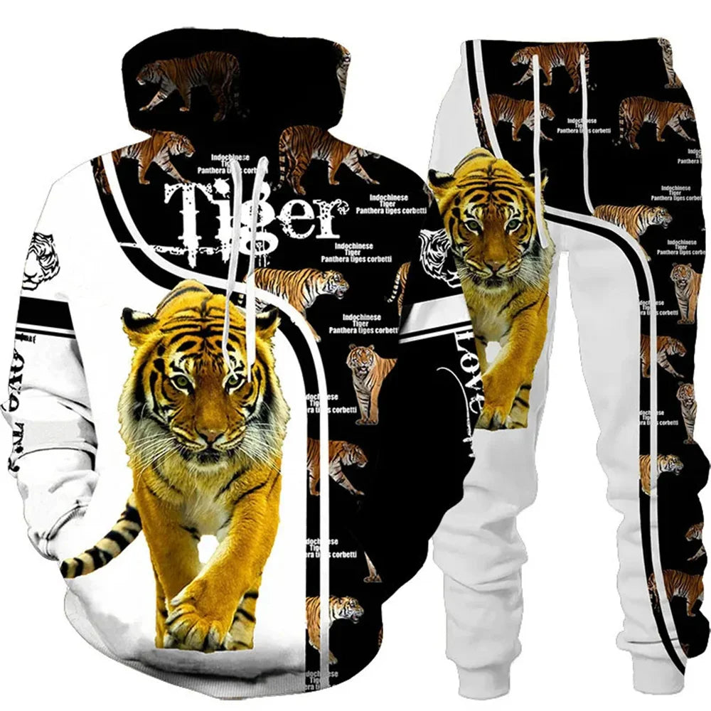 Tracksuit Men Animal 3D Tiger Printed Hoodie + Pants Suit 2 Pcs Sportwear Mens Tracksuit Set Men's Clothing designer clothes men