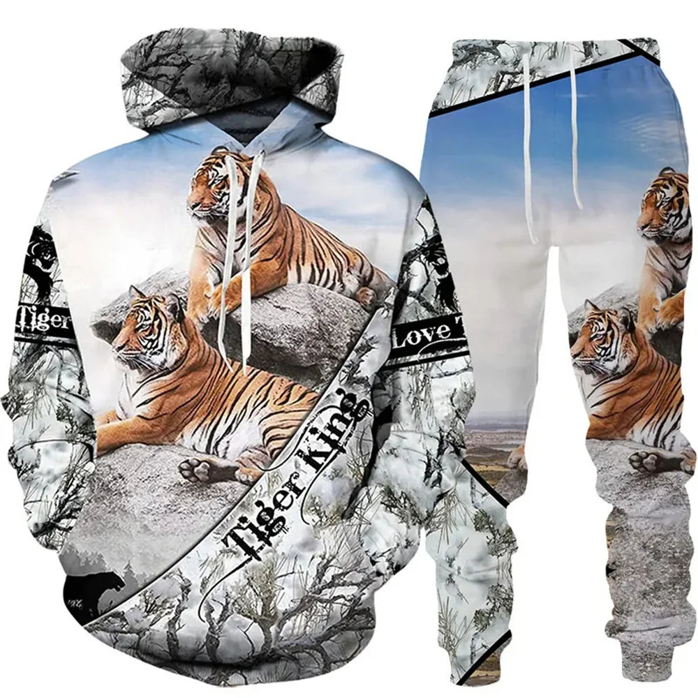 Tracksuit Men Animal 3D Tiger Printed Hoodie + Pants Suit 2 Pcs Sportwear Mens Tracksuit Set Men's Clothing designer clothes men