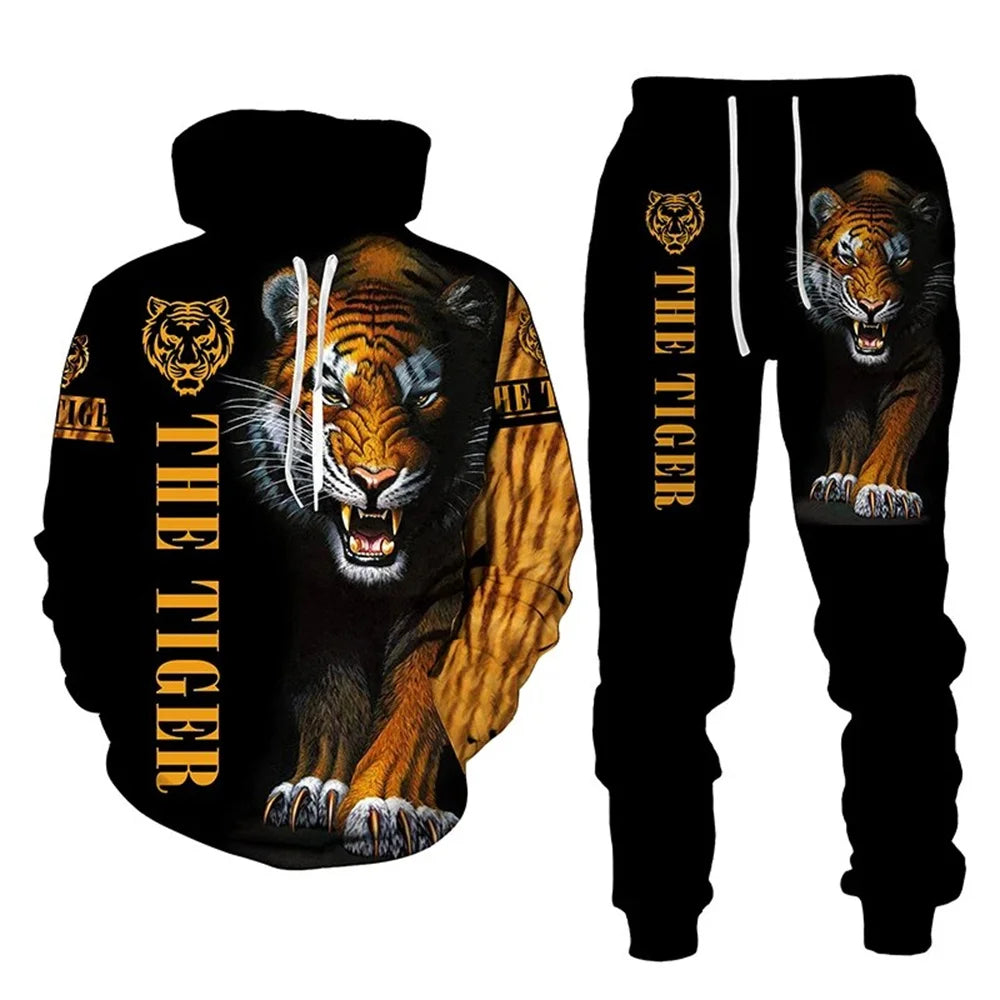 Tracksuit Men Animal 3D Tiger Printed Hoodie + Pants Suit 2 Pcs Sportwear Mens Tracksuit Set Men's Clothing designer clothes men