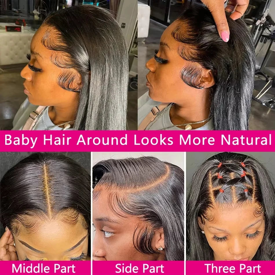 30 40 Inch Bone Straight 13x6 HD Lace Frontal Wigs Pre Plucked Brazilian Transparent Lace Front Human Hair For Women 200 Density