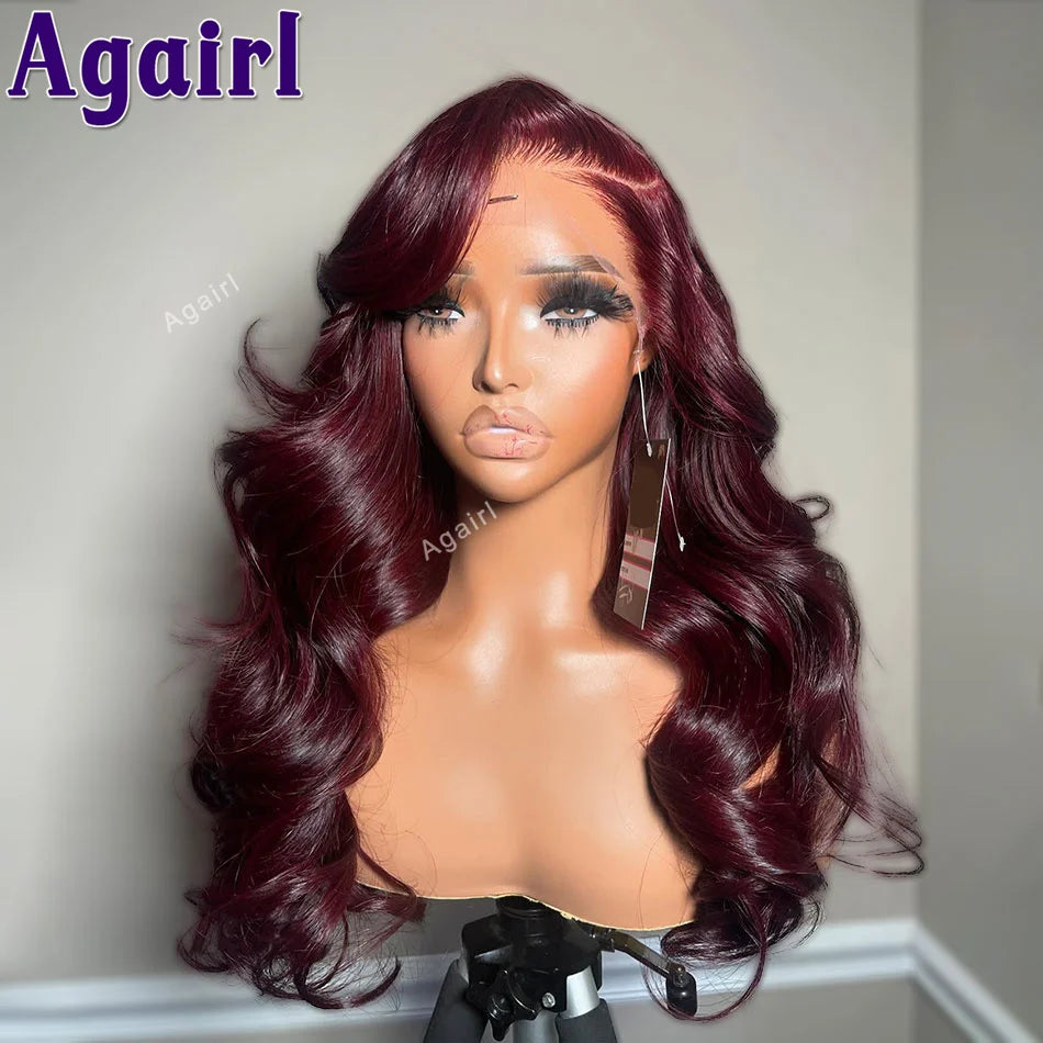 Dark Red 99J 13x6 Lace Frontal Human Hair Wigs Colored Body Wave Lace Front Wigs Brazilian Remy Hair Wigs For Women Pre Plucked