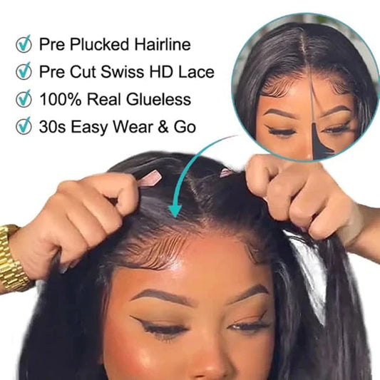Wear Go Glueless Straight Human Hair Wig 6x4 5×5 HD Lace Closure Wig PrePlucked Hairline Pre Cut Human Hair Wigs For Women Bling