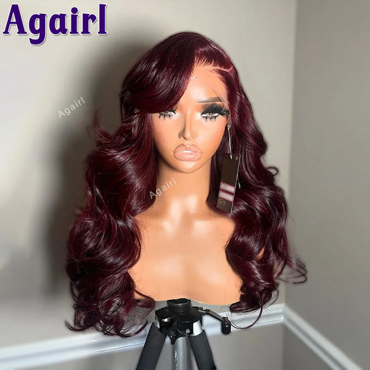 Dark Red 99J 13x6 Lace Frontal Human Hair Wigs Colored Body Wave Lace Front Wigs Brazilian Remy Hair Wigs For Women Pre Plucked
