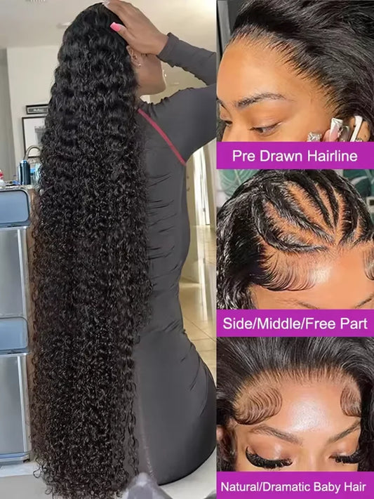 13x6 HD Transparent Deep Wave Frontal Wig 200 Density 13x4 Lace Front Wig Human Hair Brazilian Raw 30 40 Inch Loose Curly Wigs